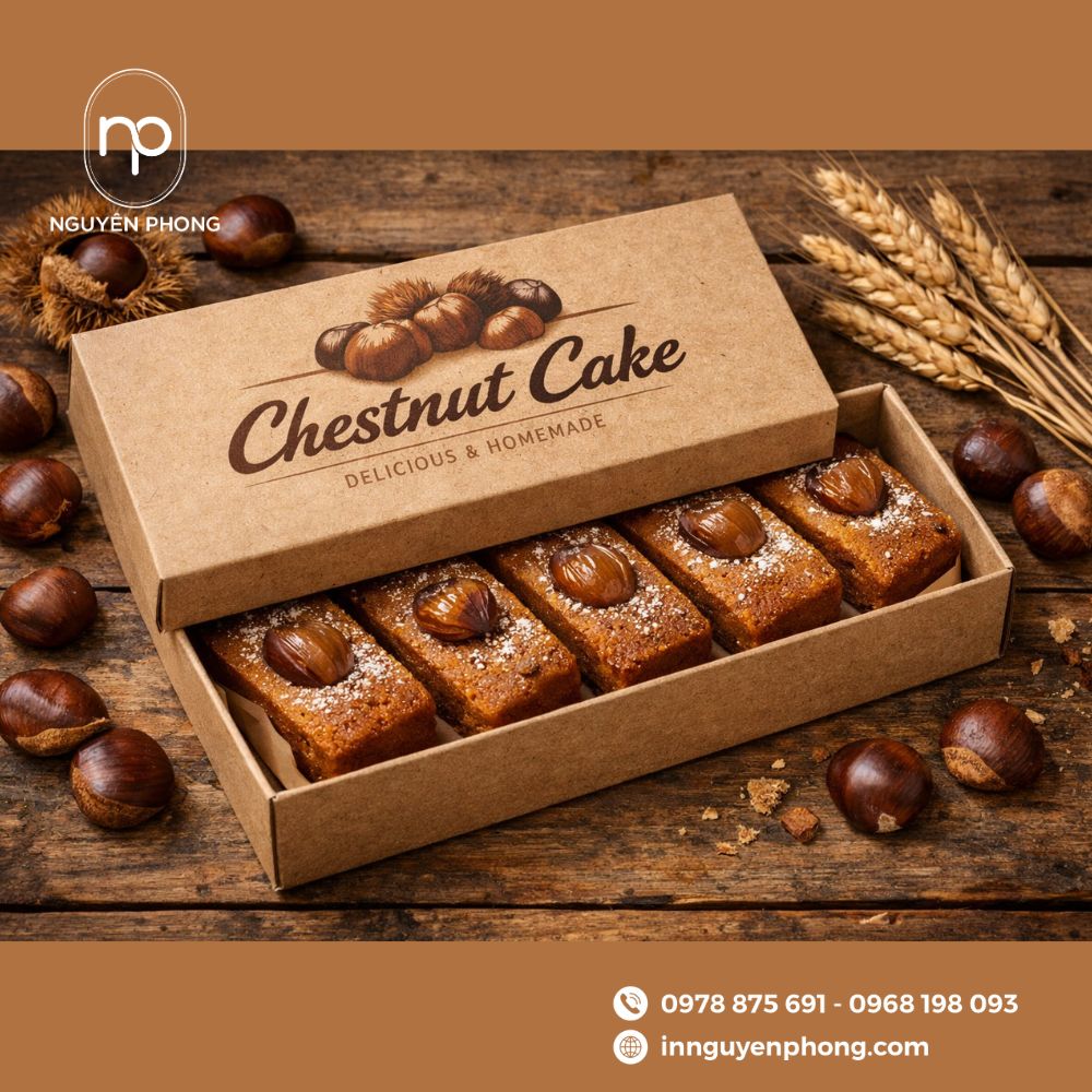 In hộp giấy đựng bánh hạt dẻ

